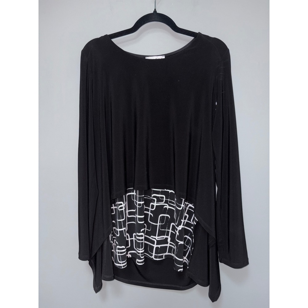 Joseph Ribkoff Womens Black Geometric Layered Tunic Top Long Sleeve‎ Size 12